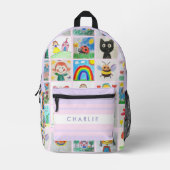 チャイルズアート25スケッチコラージュ学校 プリントバックパック (正面)