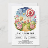 チャイルズウォーターカラー棒つきキャンデー誕生日 招待状 (正面)