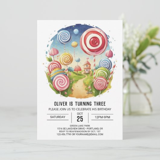 チャイルズウォーターカラー棒つきキャンデー誕生日 招待状 (スタンド正面)