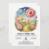 チャイルズウォーターカラー棒つきキャンデー誕生日 招待状 (正面/裏面)