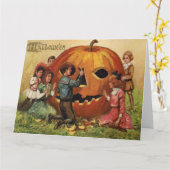 チャイルズカービングハロウィーンのカボチャのちょうちんカボチャ カード (黄色い花)