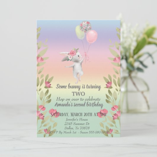 チャイルズソフバニーイースターレインボーフローラ誕生日 招待状 (スタンド正面)