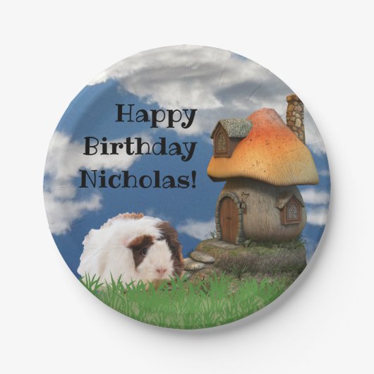 チャイルズハッピーバースデーギニアピグマッシュルームハウス ペーパープレート (正面)