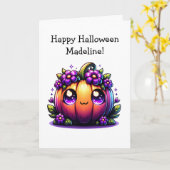 チャイルズハロウィンカボチャとカラーリングページ カード (黄色い花)