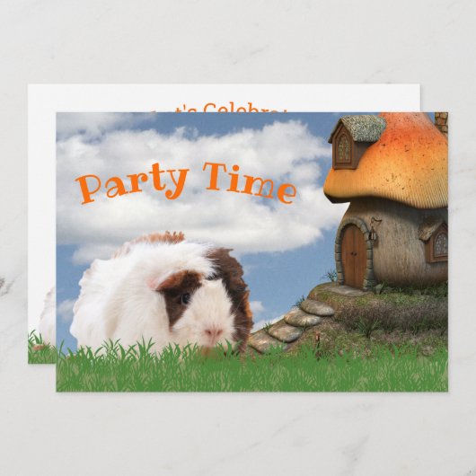 チャイルズバースデーパーティーギニアピッグマッシュルームハウス 招待状 (正面/裏面)