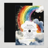 チャイルズレインボーカラフル誕生日 招待状 (正面/裏面)