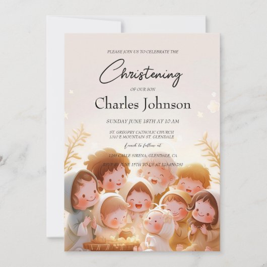 チャイルドアンドファミリーイラストレーションソン《キリスト教》洗礼式や命名式 招待状 (正面)