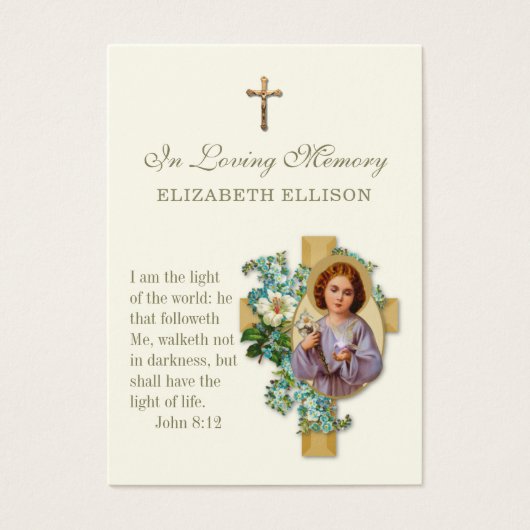 チャイルドイエス聖なる書物、 経典葬儀祈りの言葉カード (正面)