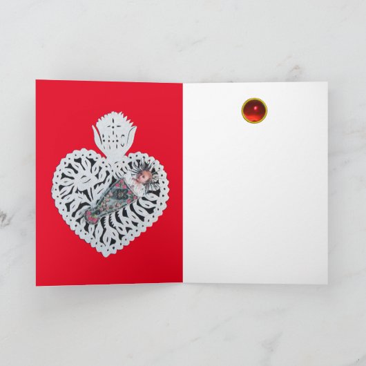 チャイルドイエス,アンティーククリスマスハート紙彫刻 シーズンカード (内部)