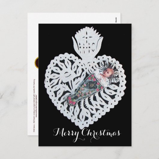 チャイルドイエス，アンティーククリスマスハート紙彫刻 シーズンポストカード (正面/裏面)