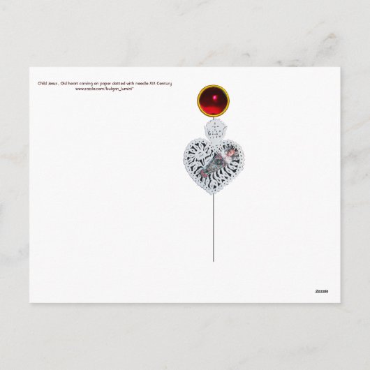 チャイルドイエス，アンティーククリスマスハート紙彫刻 シーズンポストカード (裏面)