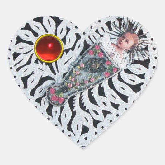 チャイルドイエス,アンティーククリスマスハート紙彫刻 ハートシール (正面)