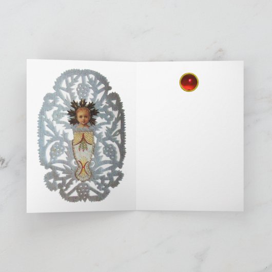 チャイルドイエス，アンティーククリスマス紙彫刻 シーズンカード (内部)