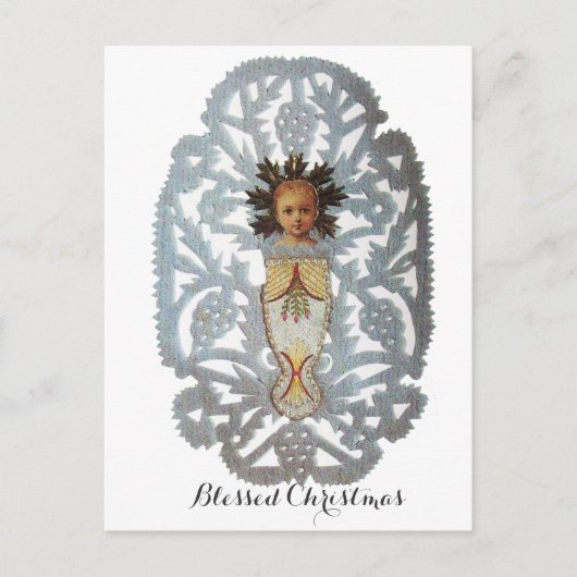 チャイルドイエス，アンティーククリスマス紙彫刻 シーズンポストカード (正面)