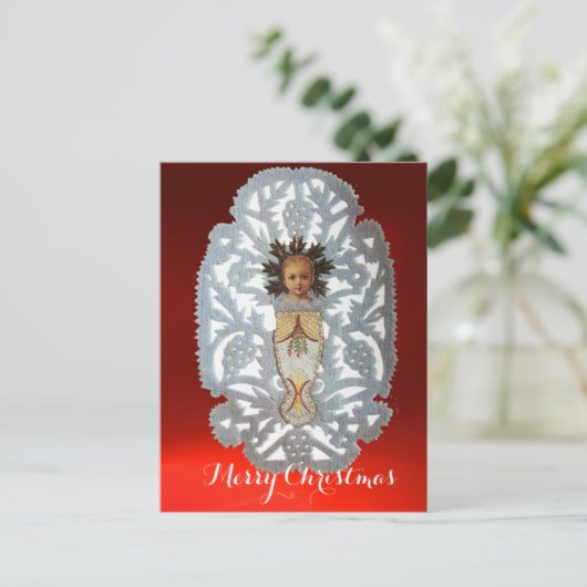 チャイルドイエス，アンティーククリスマス紙彫刻 シーズンポストカード (スタンド正面)