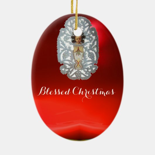 チャイルドイエス,アンティーククリスマス紙彫刻 セラミックオーナメント (裏面)