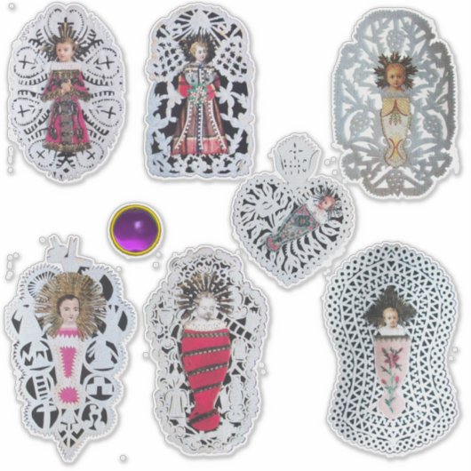 チャイルドイエズス、アンティーククリスマス紙彫刻 シール (正面)