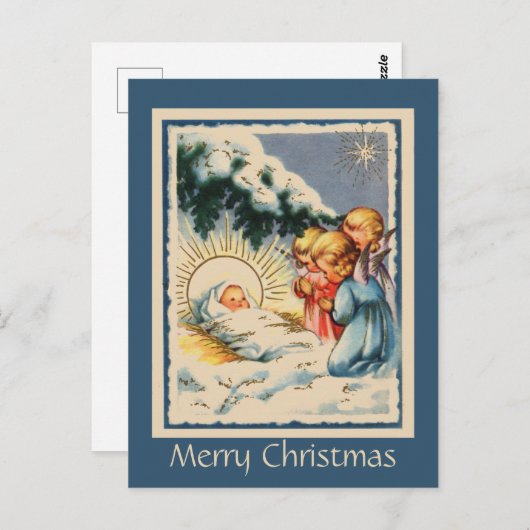 チャイルドエンジェルスベビーイエスアンドスノーパインツリー ポストカード (正面/裏面)
