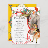 チャイルドサーカスエレファントピーコックキリンパーティー インビテーションポストカード (正面/裏面)