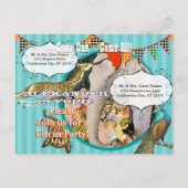 チャイルドサーカスエレファントピーコックキリンパーティー インビテーションポストカード (裏面)