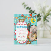 チャイルドサーカスエレファントピーコックキリンパーティー インビテーションポストカード (スタンド正面)