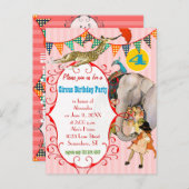 チャイルドサーカスエレファントピーコックキリンパーティー インビテーションポストカード (正面/裏面)