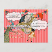 チャイルドサーカスエレファントピーコックキリンパーティー インビテーションポストカード (裏面)