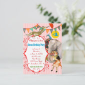 チャイルドサーカスエレファントピーコックキリンパーティー インビテーションポストカード (スタンド正面)