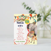チャイルドサーカスエレファントピーコックキリンパーティー インビテーションポストカード (スタンド正面)