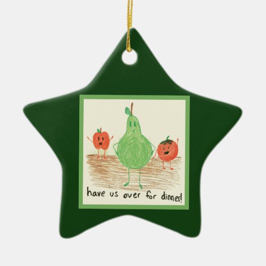 チャイルドズフードアート，グリーン セラミックオーナメント (正面)