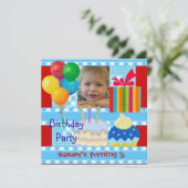 チャイルドズボーイ3rd誕生日パーティーブルーレッドイエロー 招待状 (スタンド正面)