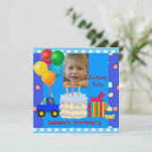 チャイルドズボーイ3rd誕生日パーティーブルーレッドイエロー 招待状 (スタンド正面)