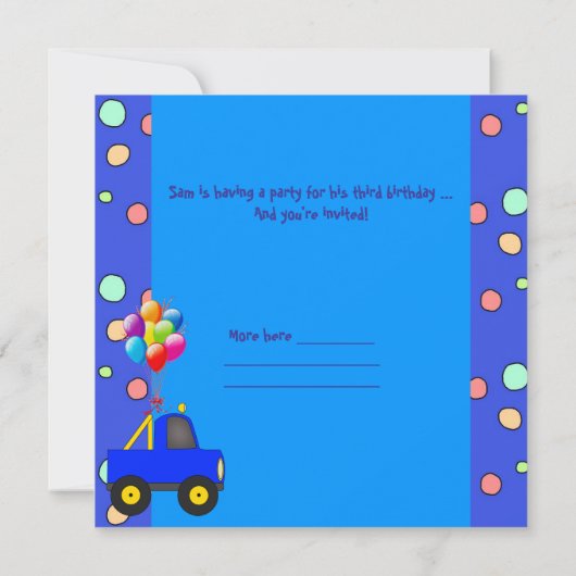 チャイルドズボーイ3rd誕生日パーティーブルーレッドイエロー 招待状 (裏面)