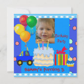 チャイルドズボーイ3rd誕生日パーティーブルーレッドイエロー 招待状 (正面)