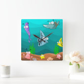 チャイルドズルームまたは子供部屋マンガ海生活 スクエア壁時計 (ホーム)