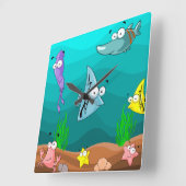 チャイルドズルームまたは子供部屋マンガ海生活 スクエア壁時計 (傾斜)