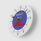 チャイルドズルームウォール時計飛行機 ラウンド壁時計 (傾斜)