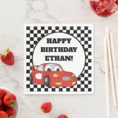 チャイルドズレッドレースカー白黒誕生日パーティー スタンダードランチョンナプキン (インサイチュ)