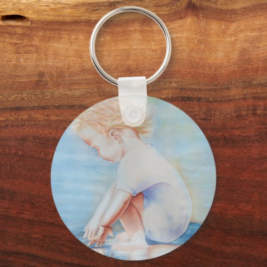 チャイルドダラー上のビーチ湖畔のウォーターシーン キーホルダー (正面)