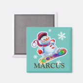 チャイルドネームスノーボード雪だるま冷蔵庫用マグネット マグネット (正面/裏面)