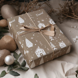チャイルドネームブラウンクラフトクリスマス ラッピングペーパー