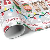 チャイルドネーム簡単読サンタクロースキュートクリスマス ラッピングペーパー (ロールコーナー)