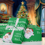 チャイルドネームSanta Christmas Green Gift ラッピングペーパー<br><div class="desc">チャイルズネームサンタクリスマスグリーンかわいらしギフトラッピング紙</div>