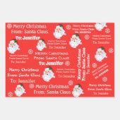 チャイルドネームSanta Christmas Red Green Gift ラッピングペーパーシート (正面)