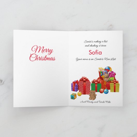 チャイルドネームSanta's Nice Listクリスマス シーズンカード (内部)