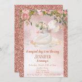 チャイルドバラ金ゴールドグリッターかわいらしユニコーンペガサス 招待状 (正面/裏面)