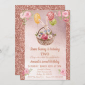 チャイルドバラ金ゴールドグリッターソフバニー誕生日 招待状 (正面/裏面)