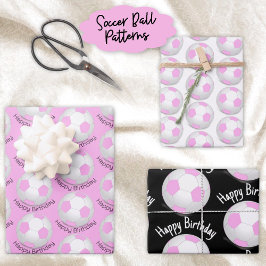 チャイルドパーティーピンク&ホワイトギニーブロッコサッカーボール ラッピングペーパーシート