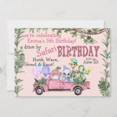 チャイルドピンクサファリハッピーバースデーパレード招待状 招待状 (正面)