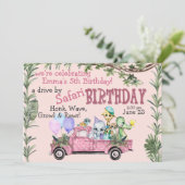 チャイルドピンクサファリハッピーバースデーパレード招待状 招待状 (スタンド正面)